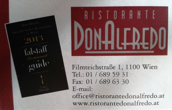 Don Alfredo - Visitenkarte - Ristorante Don Alfredo - Wien