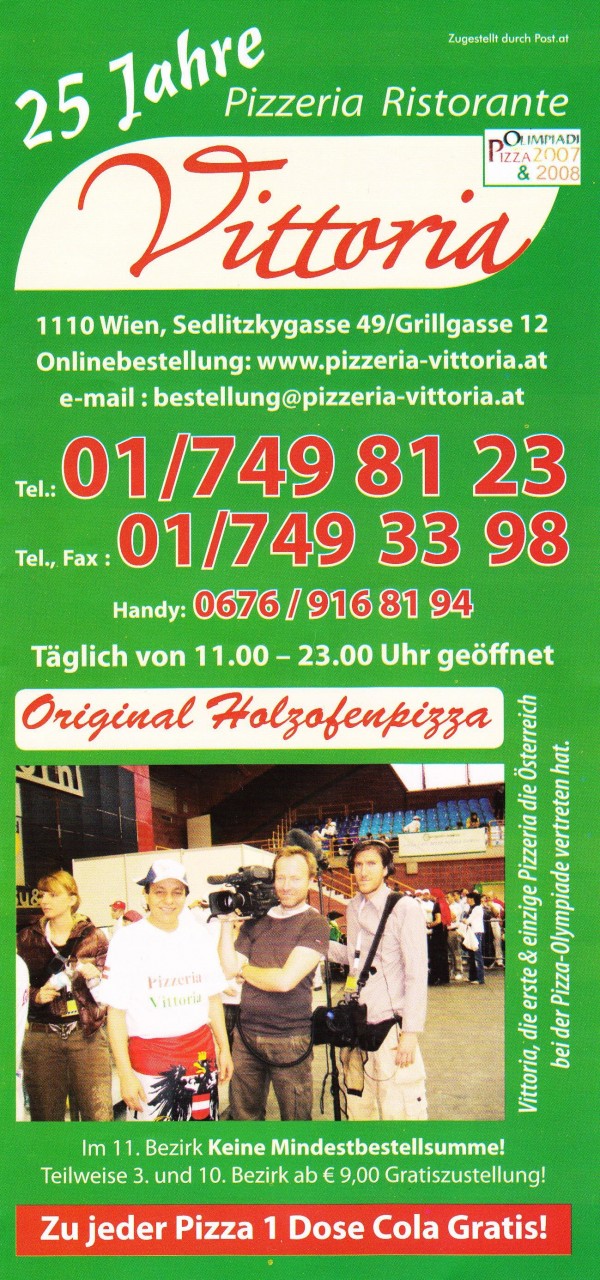 Pizzeria Vittoria Flyer Seite 1 - Vittoria - Wien