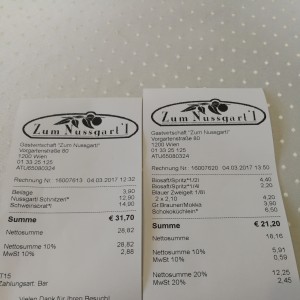 Rechnung - Zum Nussgartl - Wien