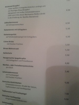 Dessert - Speisekarte - Kirchenwirt - Graz
