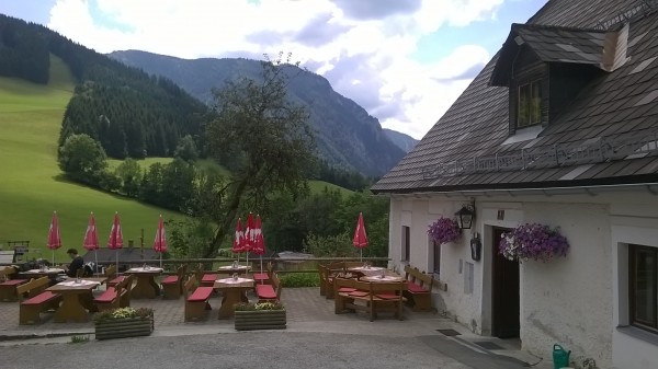 rechts die etwas baufällige "Hütte" samt viel Natur - Almgasthaus Rehberg - Lunz am See