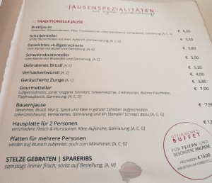 Karte (Jausenspezialitäten)