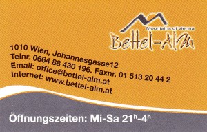 Bettel-Alm - Visitenkarte Seite 2 - Bettel-Alm Restaurant - Wien