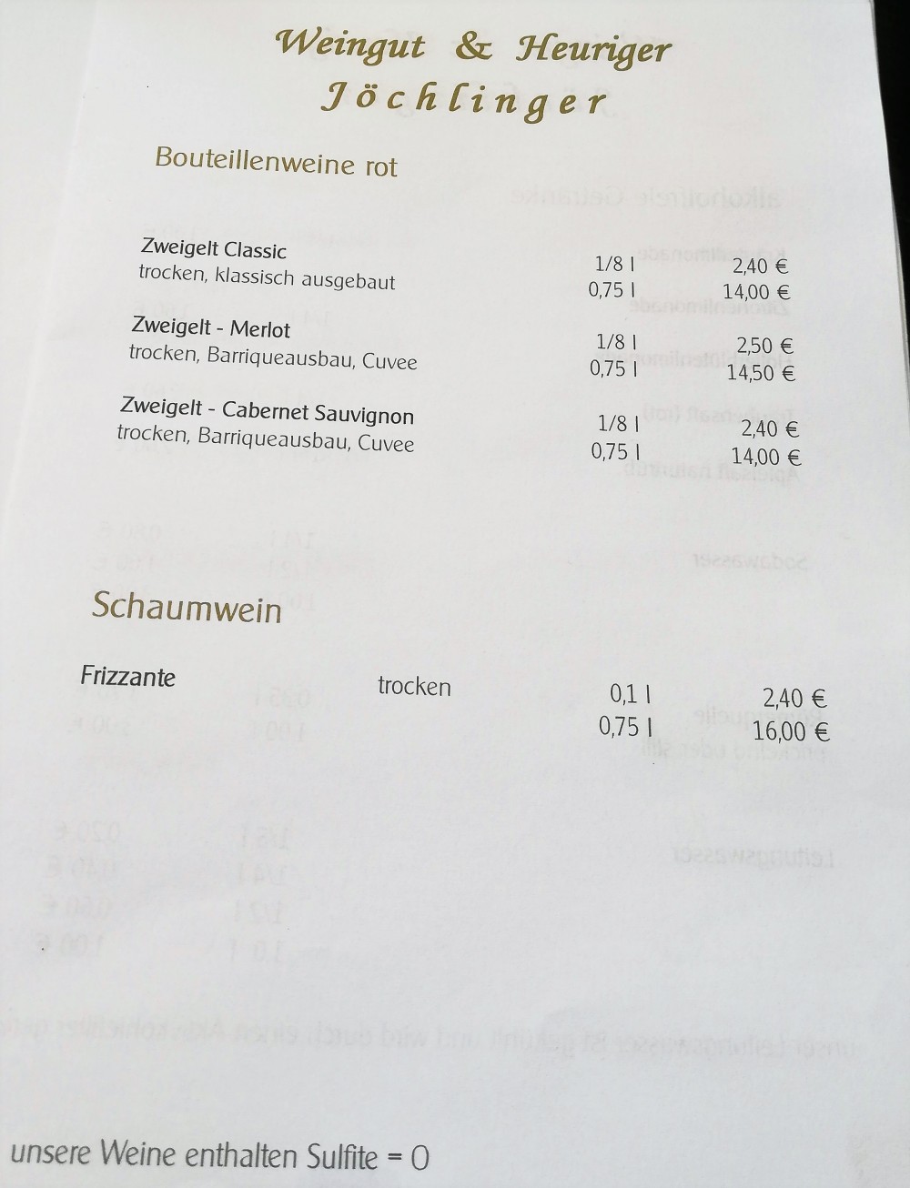 Die Weinpreise vom 20.9.2018 - Jöchlinger - Hagenbrunn