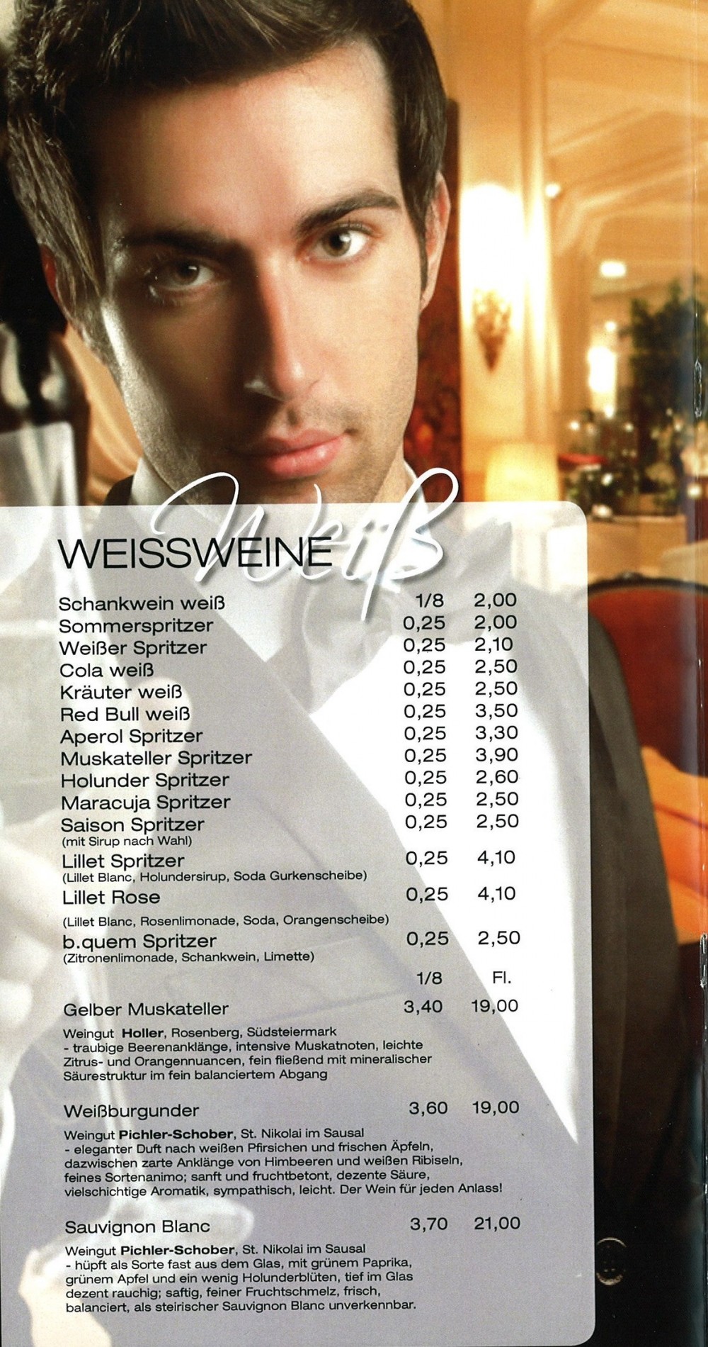 Snacks- und Getränkekarte / Weissweine - b-quem - Lang