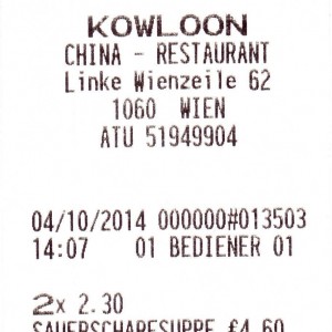Kowloon - Rechnung - Kowloon - Wien