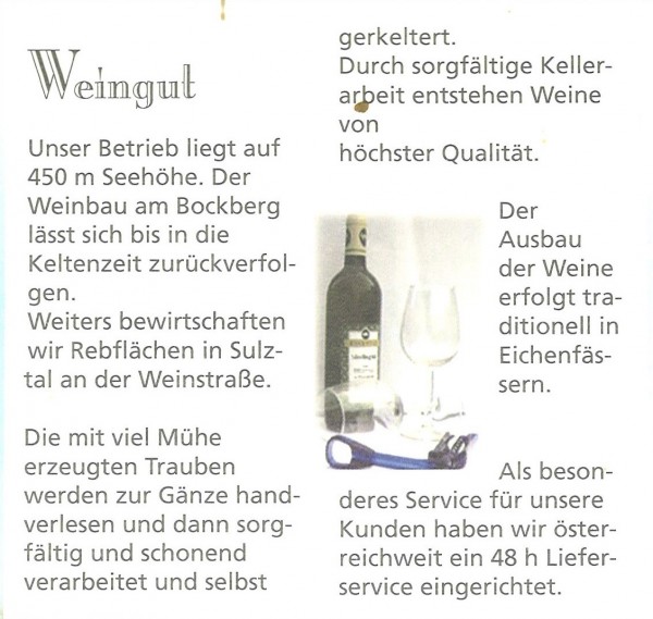 Aus einem Hausprospekt - Weingut - Bockmoar - Wildon