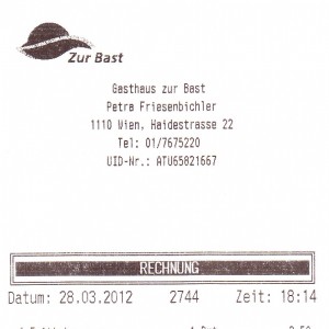 Gasthaus Zur Bast Rechnung - Gasthaus zur Bast - Wien