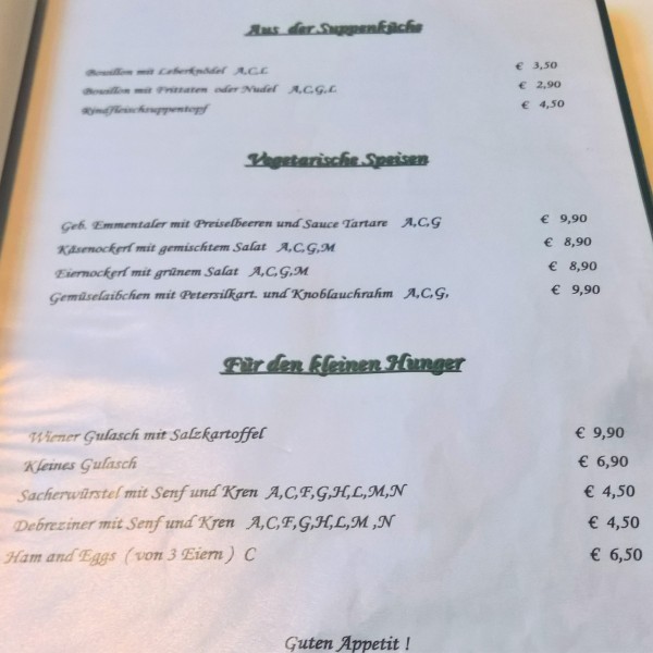 Suppen, vegetarisch, Bambini - Wirtshaus Zum alten Nussbaum - Wien