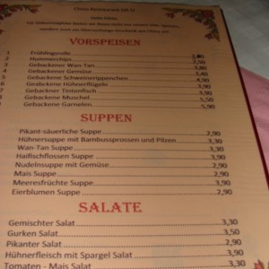Vorspeisen, Suppen und Salate. - China Restaurant Da-Li - Bregenz