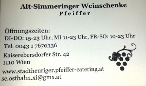 Pfeiffer - Visitenkarte - Stadtheuriger Pfeiffer - Alt Simmering - Wien