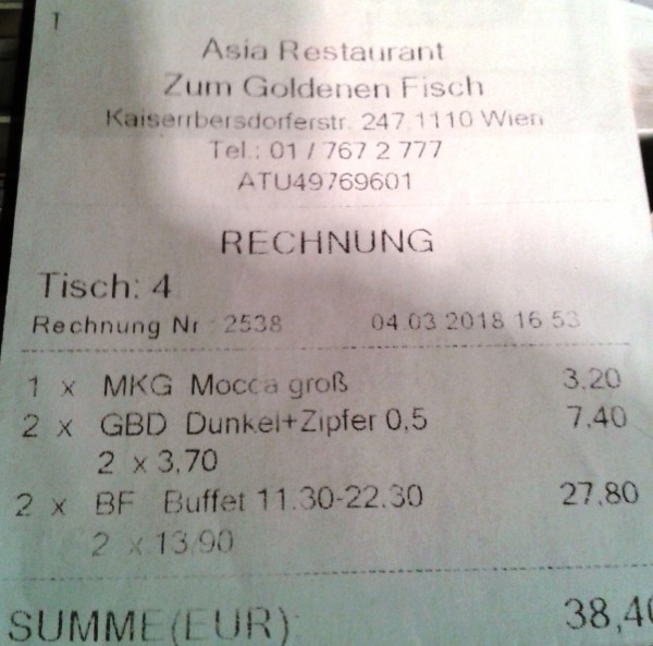 Rechnung - Zum Goldenen Fisch - Zum Goldenen Fisch - Wien