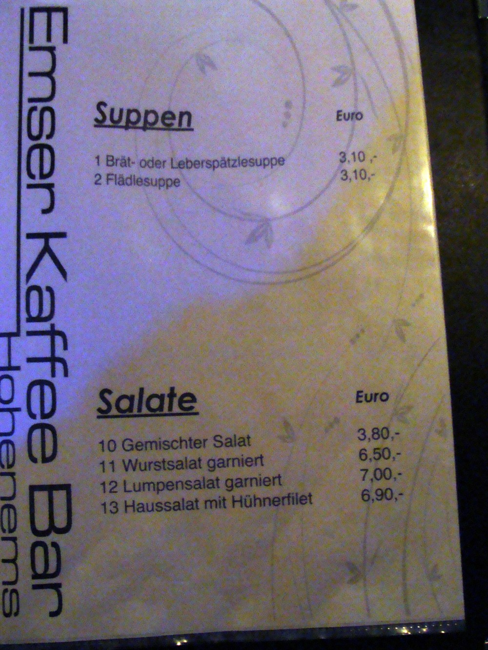 Karte: Suppen und Salate. - Emser Kaffee Bar - Hohenems
