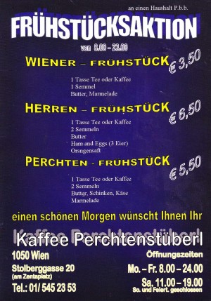 Perchtenstüberl Frühstücksaktion - Perchtenstüberl - Wien