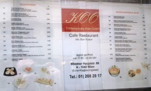 Restaurant Koo Außenvitrine Speisekarte - Koo Contemporary Asia Cuisine - Wien