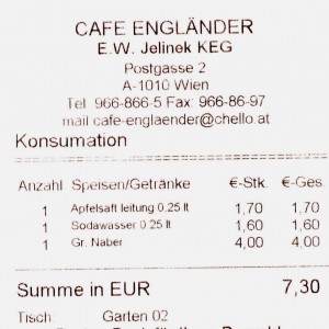 Café Engländer - Rechnung - Café Engländer - Wien