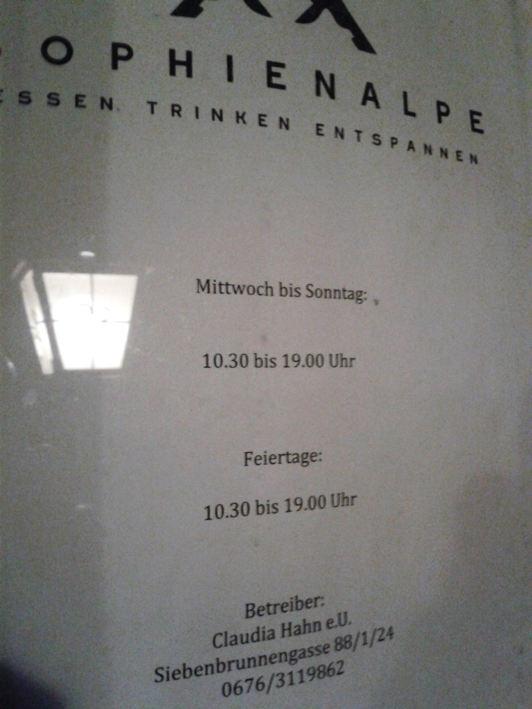 Sophienalpe - Restaurantinfos am Eingang - Sophienalpe - Wien