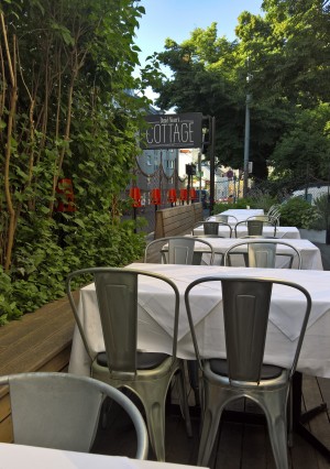 Ambiente im Gastgarten, mit Blick auf den Saarplatz.....