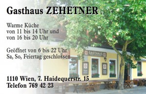 Gasthaus Zehetner - Visitenkarte