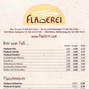 Fladerei - Speisekarte-Seite 1 - Fladerei - Wien