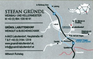Visitenkarte Wegbeschreibung - Weingut Buschenschank Gründl - Labuttendorf