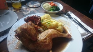 Sunday Roast Chicken with Mash Potato, Gravy, Yorkshire Pudding and Vegetables