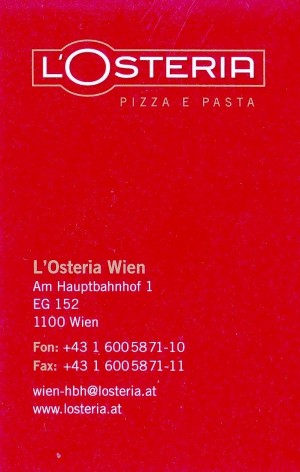 L'Osteria 1100 Hbhf - Visitenkarte - L'Osteria - Wien