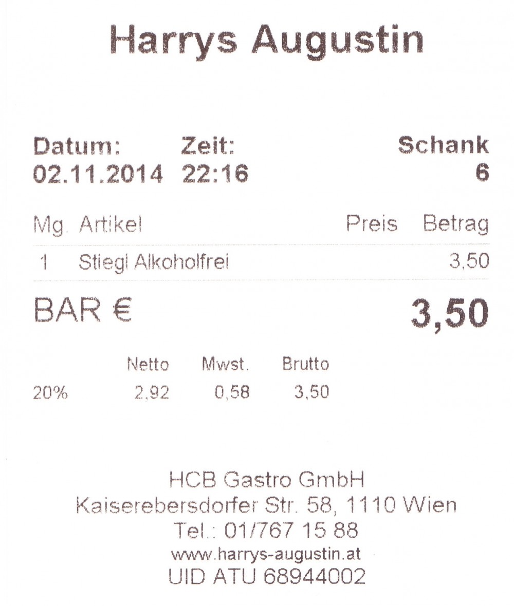 Harrys Augustin - Rechnung - Harrys Augustin - Wien
