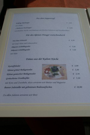 Karte: Suppen, Kleines und Kaltes. - Hafenrestaurant - Bregenz