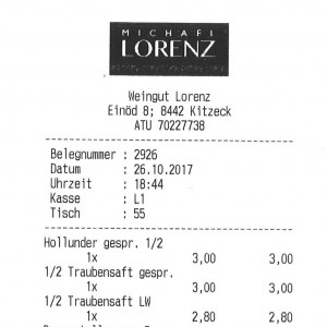 Rechnung - Weingut Buschenschank Lorenz - Kitzeck im Sausal