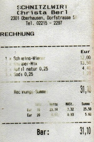 Schnitzlwirt Oberhausen - Rechnung - Schnitzlwirt - Oberhausen