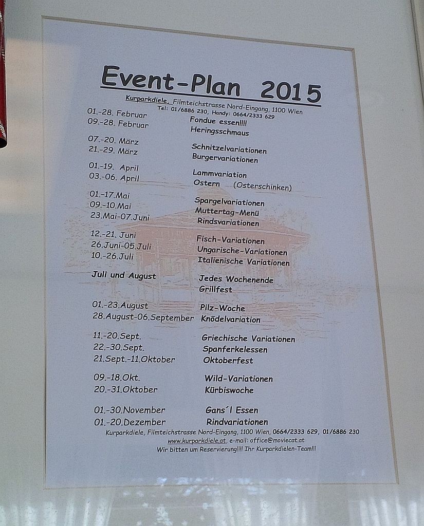 Event Plan 2015 - Kurparkdiele Oberlaa - Wien