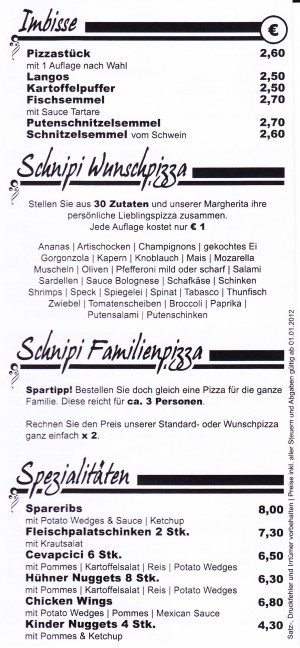Pizzeria Schnipi Speisekarte Seite 6 - Schnipi - Wien