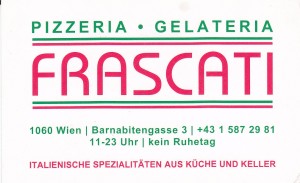 Frascati - Visitenkarte - Pizzeria Frascati - Wien