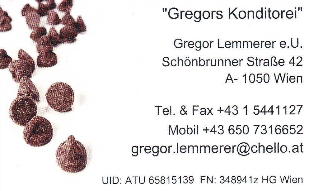 Gregors Konditorei Visitenkarte Seite 2 - Gregors Konditorei - Wien