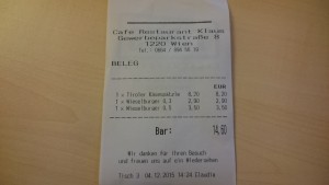 Beleg - Restaurant Klaus - Wien