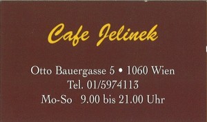 Visitenkarte - Cafe Jelinek - Wien