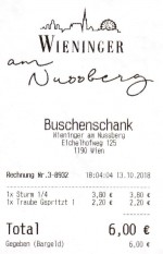 Heuriger Wieninger - Rechnung
