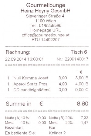 Gourmetlounge - Rechnung - Gourmetlounge - Wien