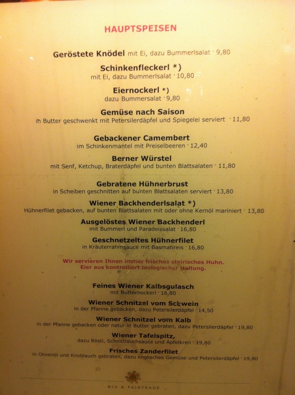 Speisekarte - Cafe-Restaurant Weimar - Wien