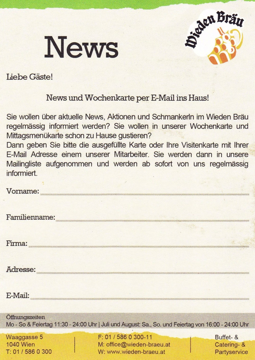 Wieden Bräu Newsletter - Wieden Bräu - Wien