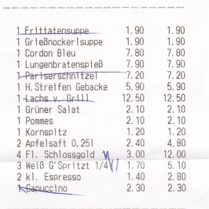 Unsinn - Rechnung für fünf Personen - Gasthof - Pension Unsinn - Wien