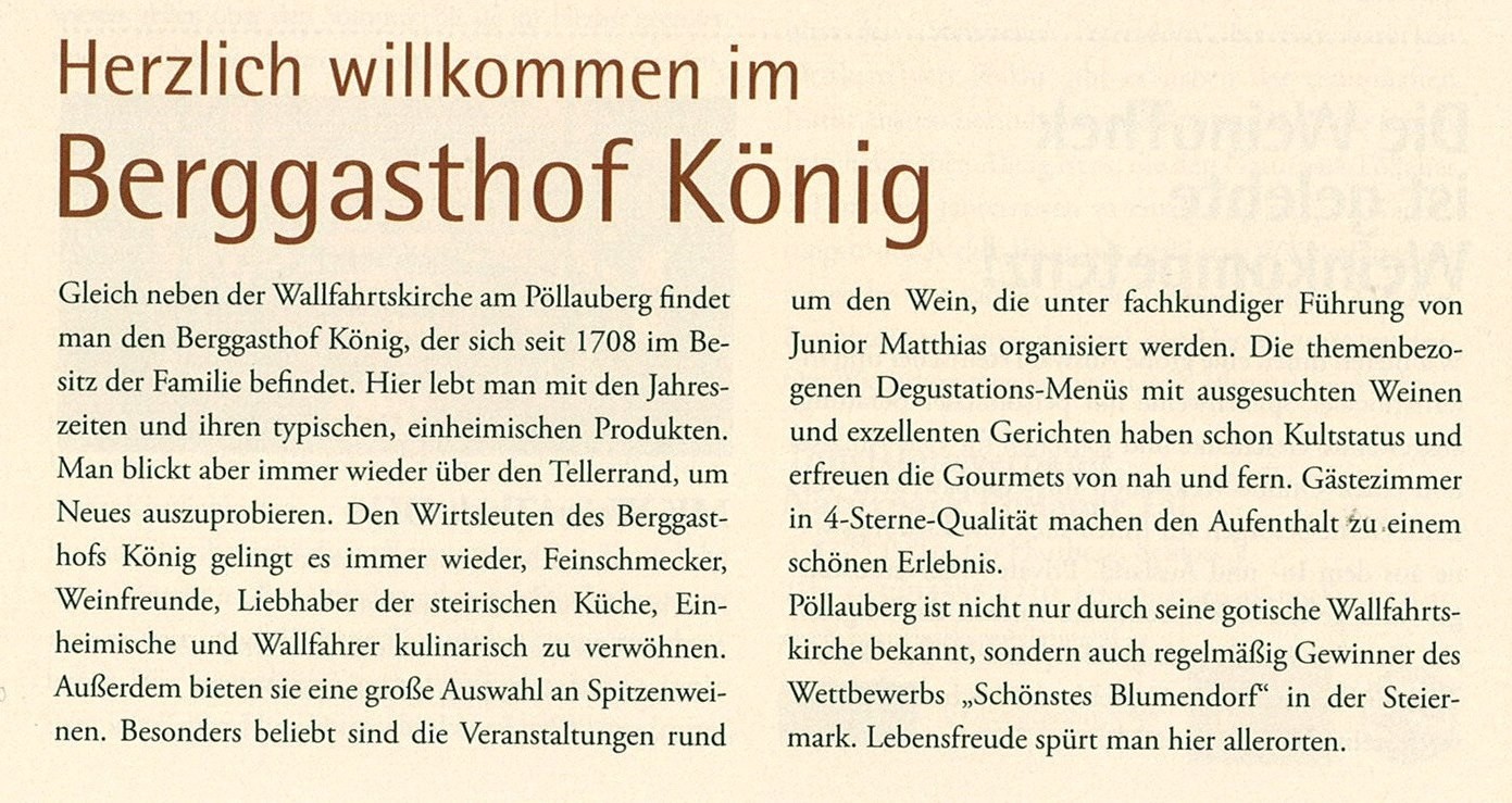 Werbung - Berggasthof König - Pöllauberg