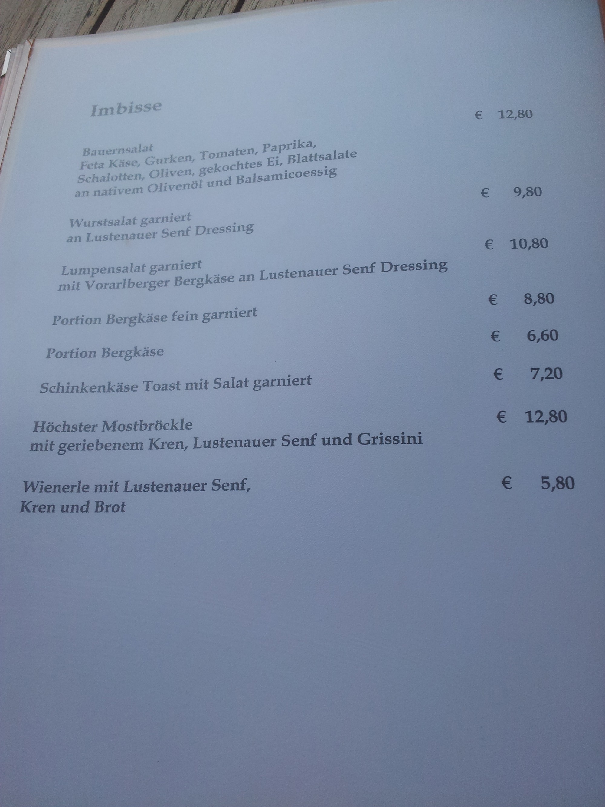 Kleine Karte. - Seerestaurant Salzmann - Fußach