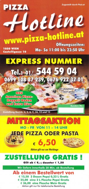 Pizza Hotline - Flyer Seite 1 - Pizza Hotline - Wien