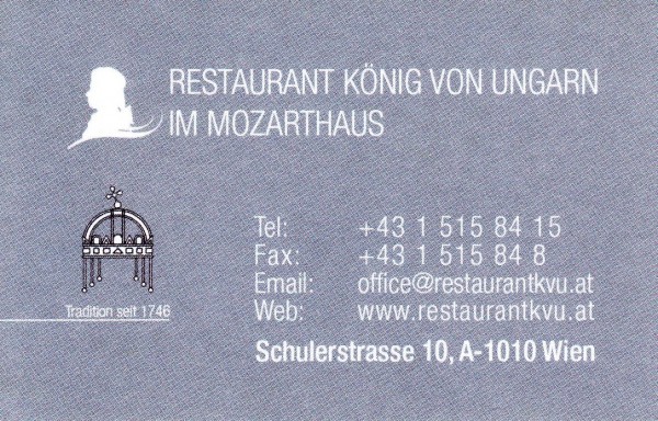 König von Ungarn - Visitenkarte - König von Ungarn - Wien