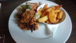 BBQ Pulled Pork Sandwich on toasted Ciabatta served with Wedges