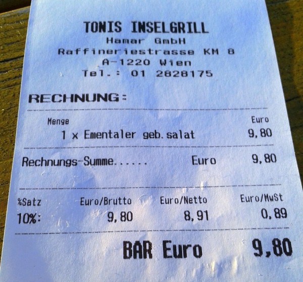 Tonis Inselgrill - Rechnung - Toni's Inselgrill - Wien