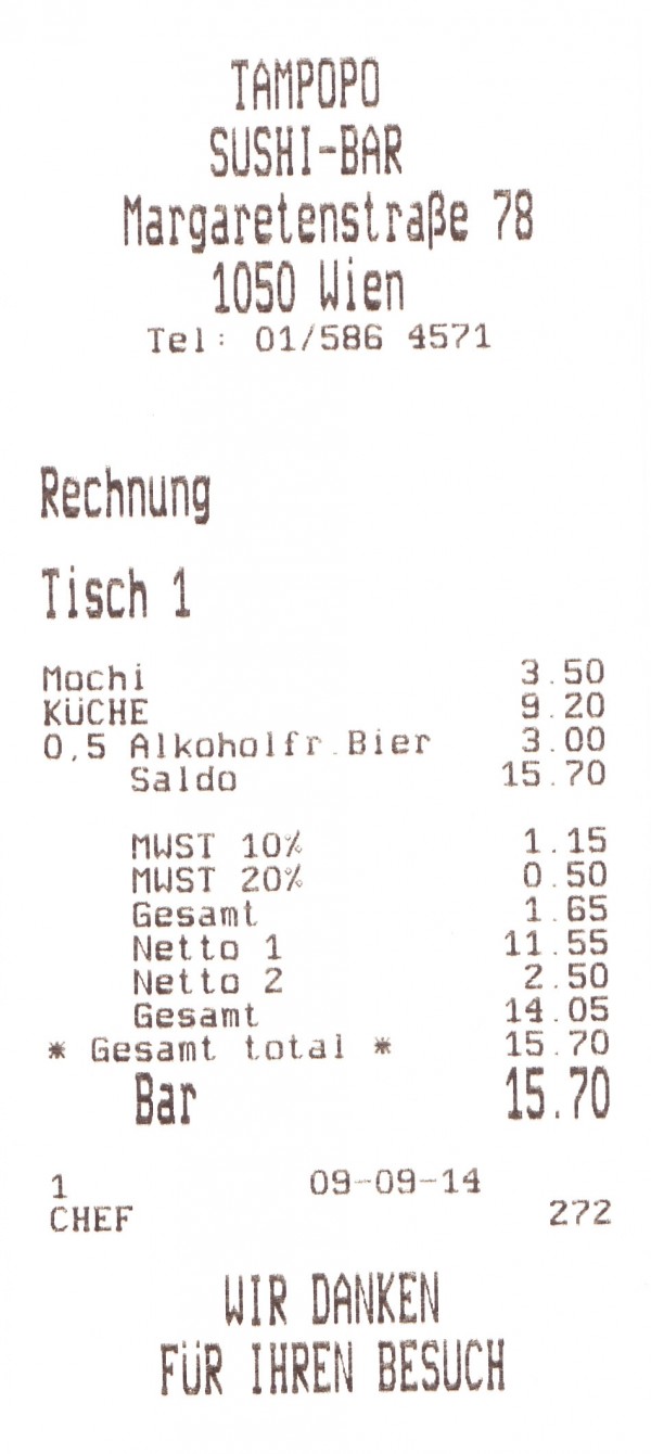 Tampopo - Rechnung - Tampopo - Wien