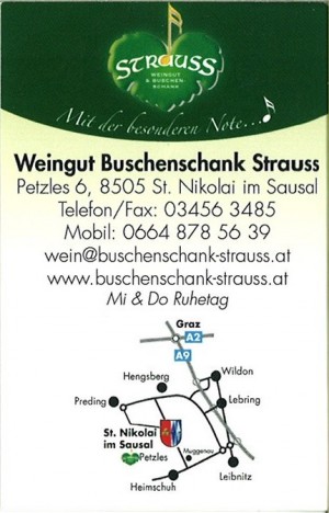 Visitenkarte - Weingut Buschenschank Strauss - St. Nikolai im Sausal